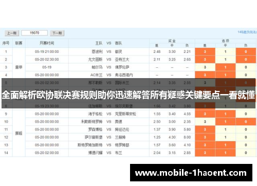 全面解析欧协联决赛规则助你迅速解答所有疑惑关键要点一看就懂