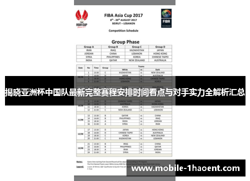 揭晓亚洲杯中国队最新完整赛程安排时间看点与对手实力全解析汇总